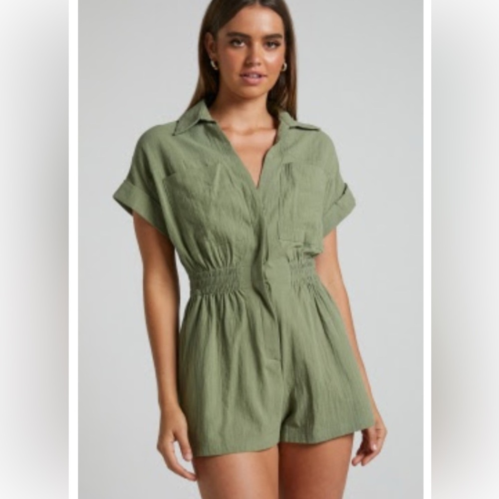 Olive Green Short Sleeve Romper